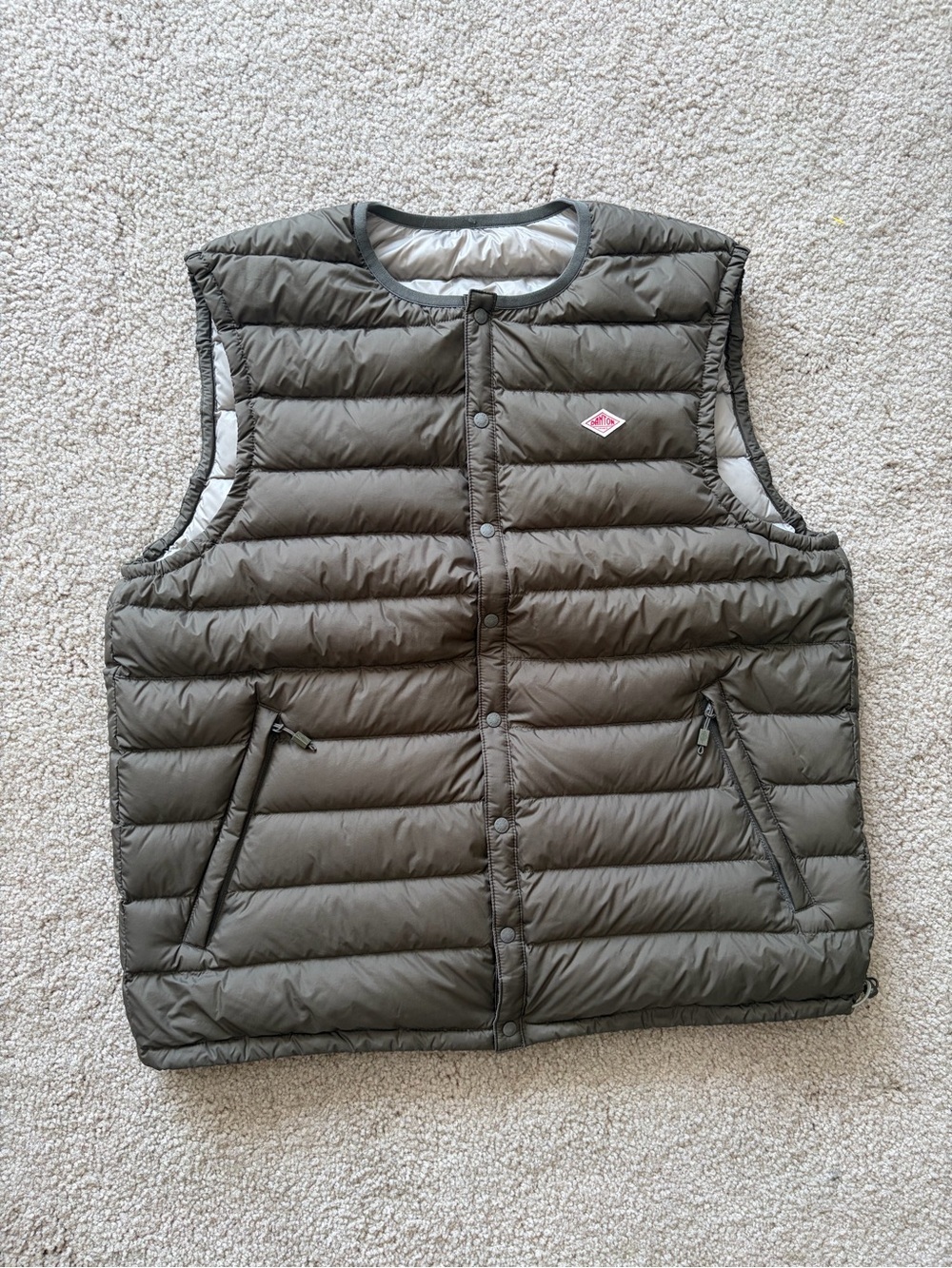 Danton France men’s green puffer down feather nylon puffer vest size large